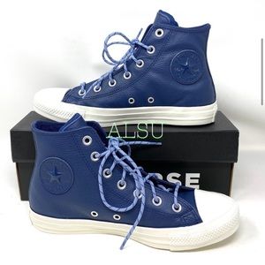 High top blue leather converse